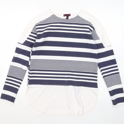 Missi London Womens Blue Round Neck Striped Polyester Pullover Jumper Size 10