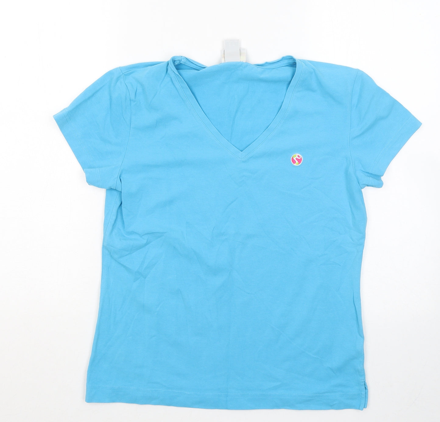 Essentials Womens Blue Cotton Basic T-Shirt Size 16 V-Neck