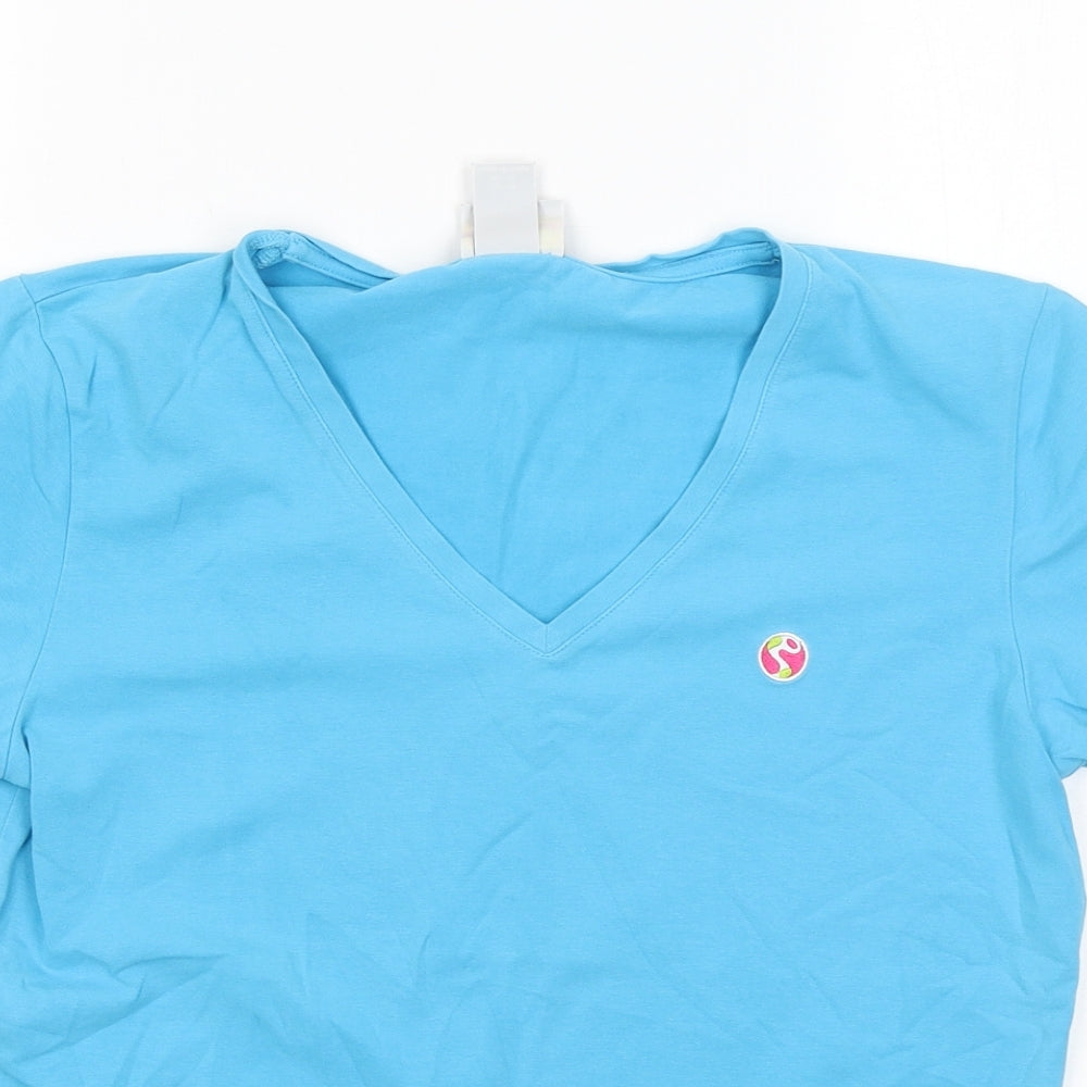 Essentials Womens Blue Cotton Basic T-Shirt Size 16 V-Neck