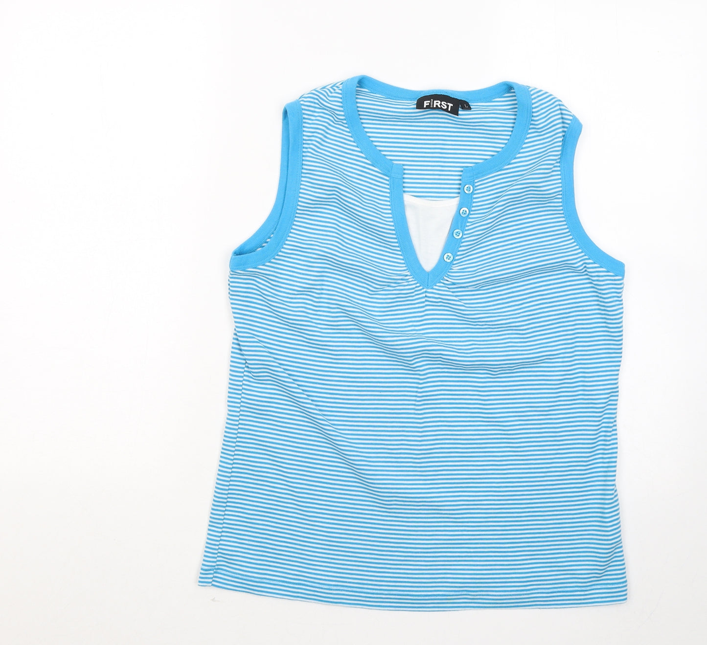 Avenue Womens Blue Round Neck Striped Polyester Vest Jumper Size L