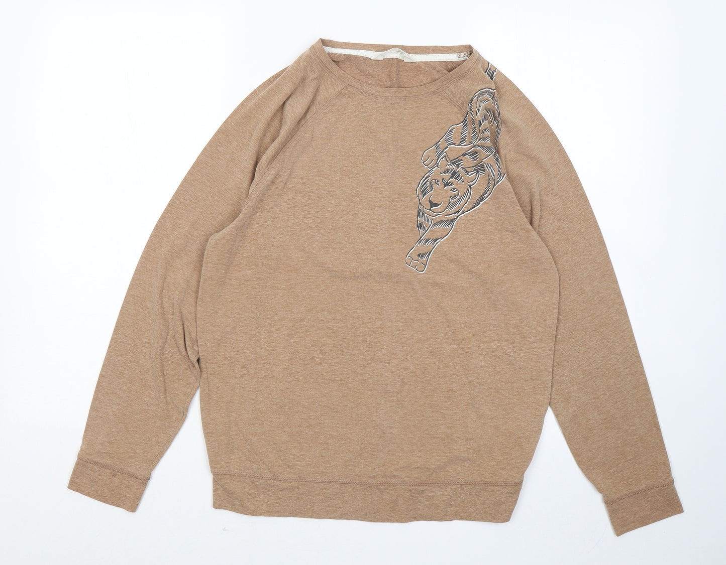 Marks and Spencer Womens Brown Round Neck Cotton Pullover Jumper Size 12 - Tiger