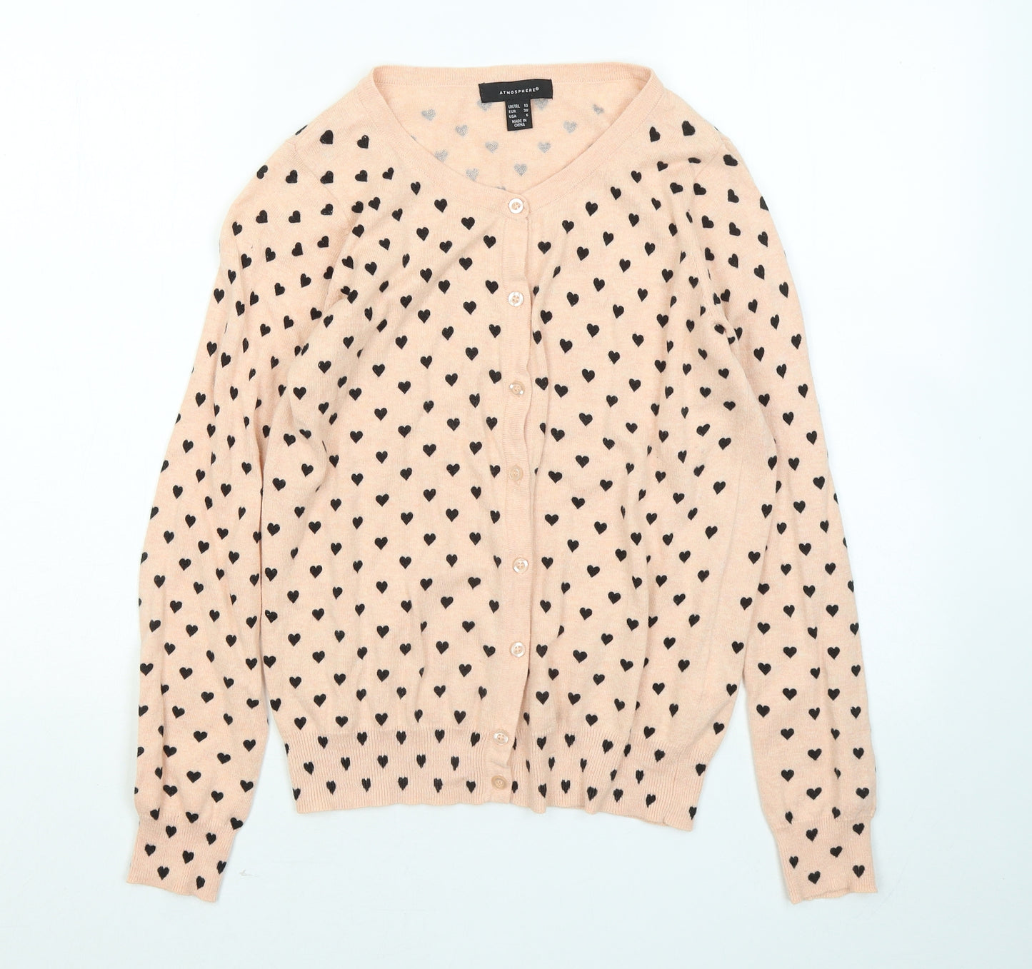 Atmosphere Womens Orange Round Neck Geometric Cotton Cardigan Jumper Size 10 - Love heart