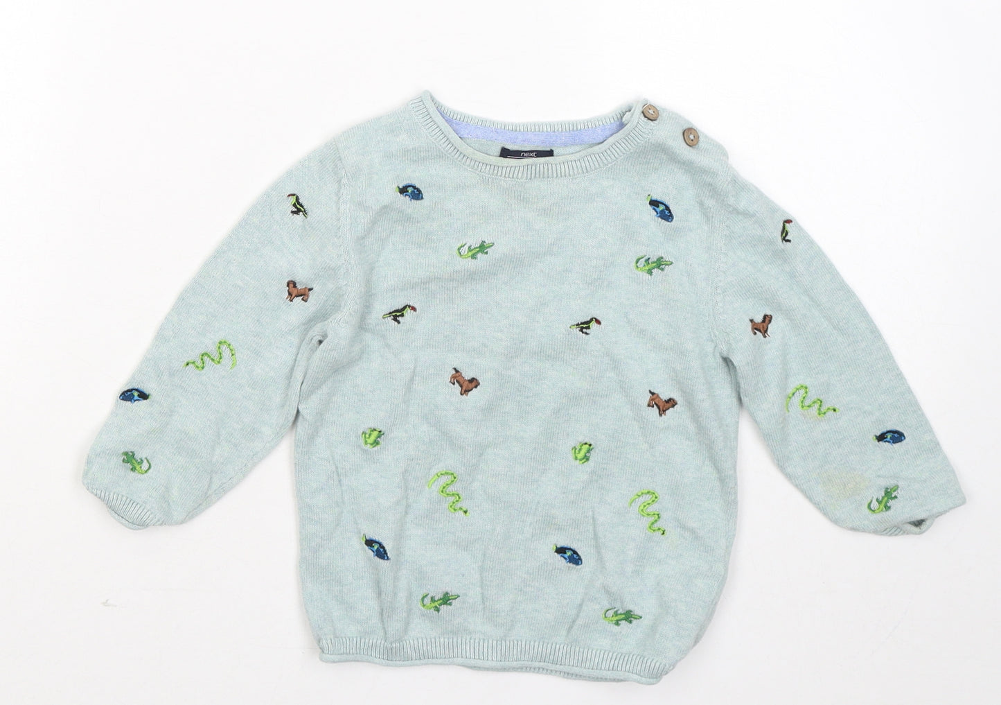 NEXT Boys Green Geometric Cotton Pullover Jumper Size 12-18 Months - Animals