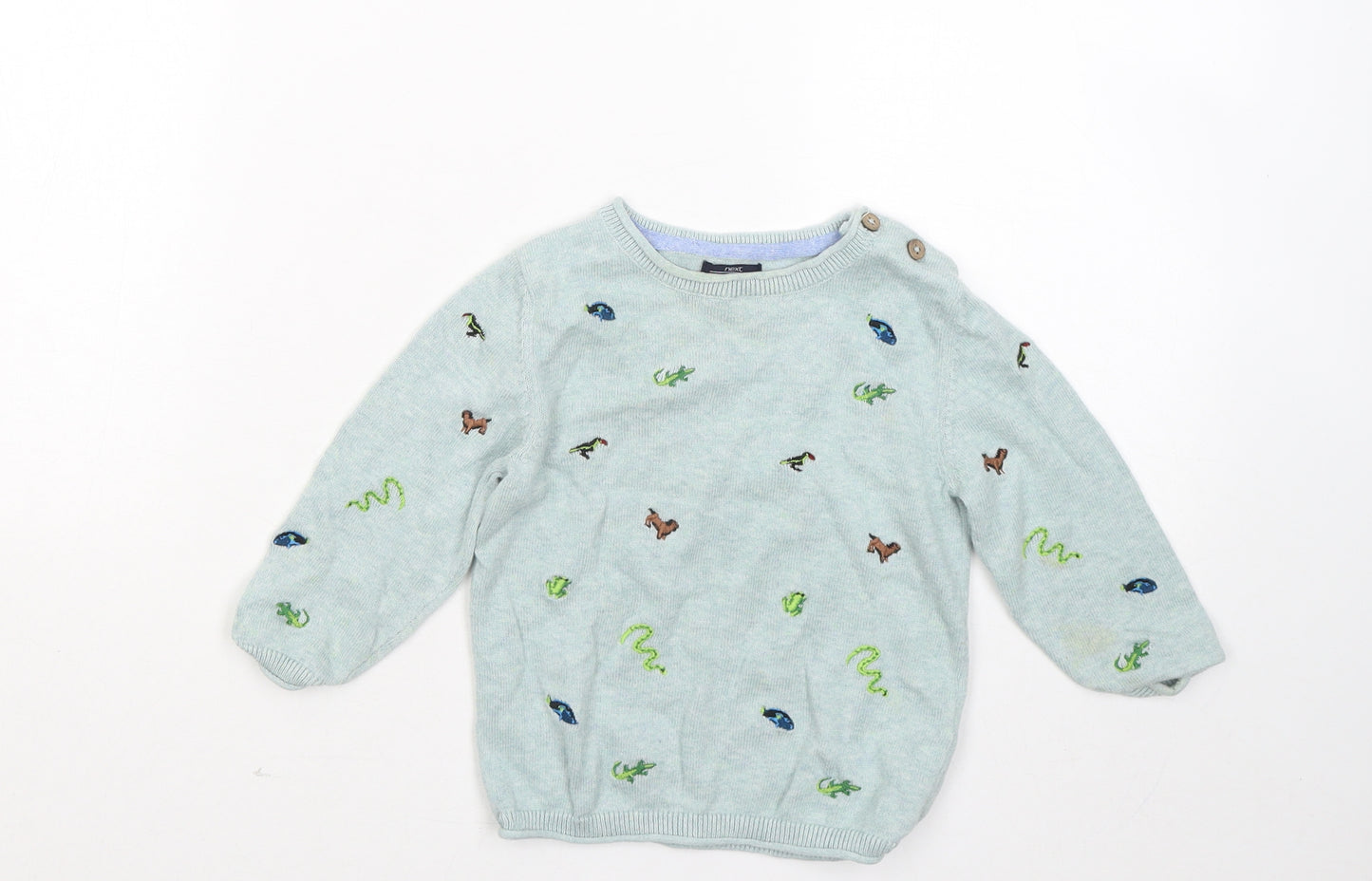 NEXT Boys Green Geometric Cotton Pullover Jumper Size 12-18 Months - Animals