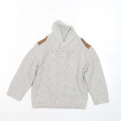 Mothercare Girls Grey Mock Neck Cotton Pullover Jumper Size 2-3 Years