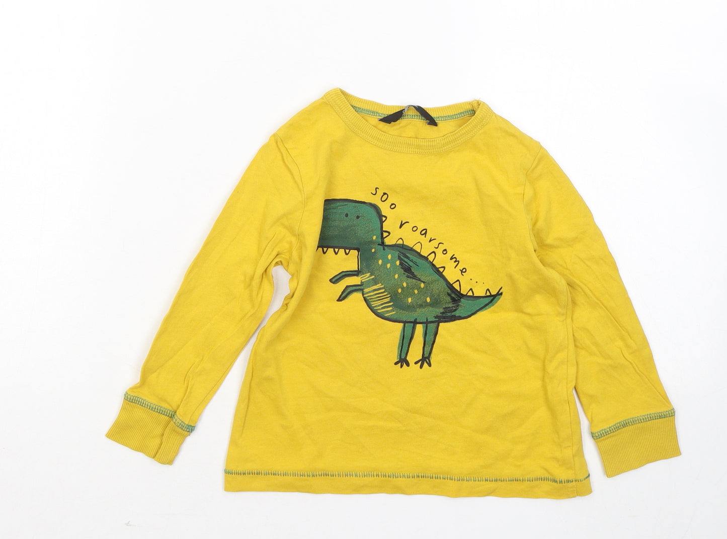 George Boys Yellow Cotton Basic T-Shirt Size 18-24 Months Round Neck - Dinosaur Roarsome