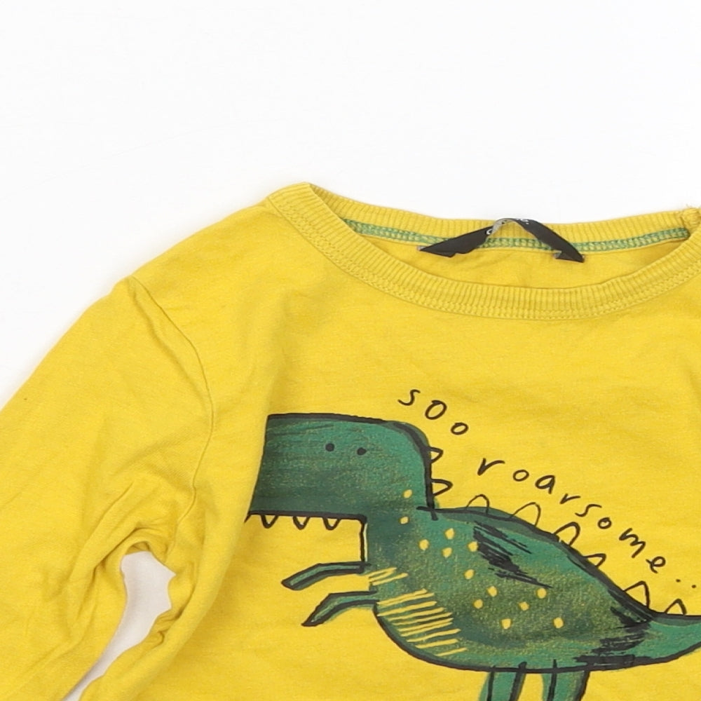 George Boys Yellow Cotton Basic T-Shirt Size 18-24 Months Round Neck - Dinosaur Roarsome