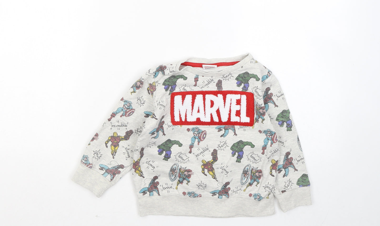 NEXT Boys Grey Geometric Cotton Pullover Sweatshirt Size 2-3 Years - Marvel