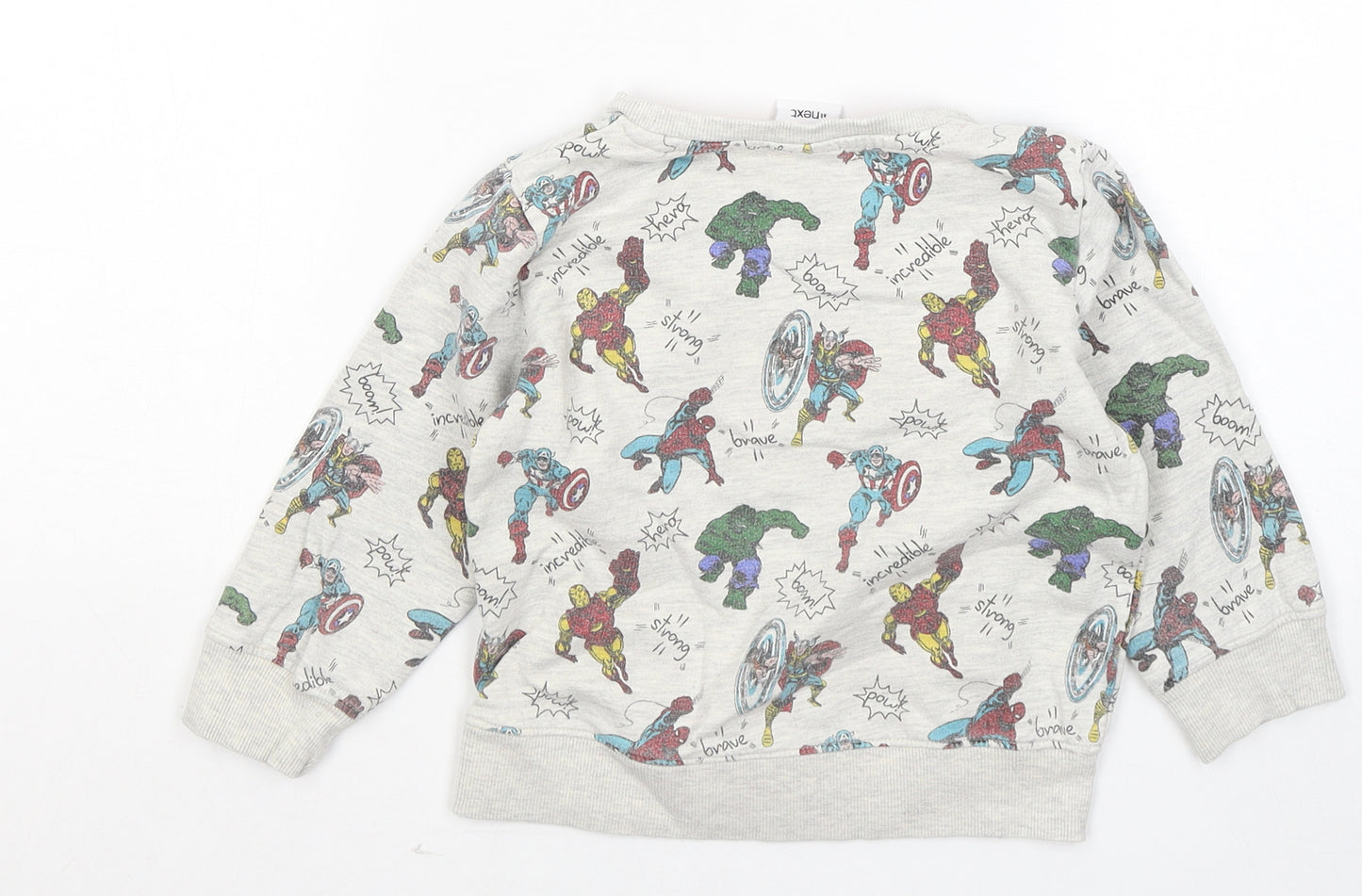 NEXT Boys Grey Geometric Cotton Pullover Sweatshirt Size 2-3 Years - Marvel