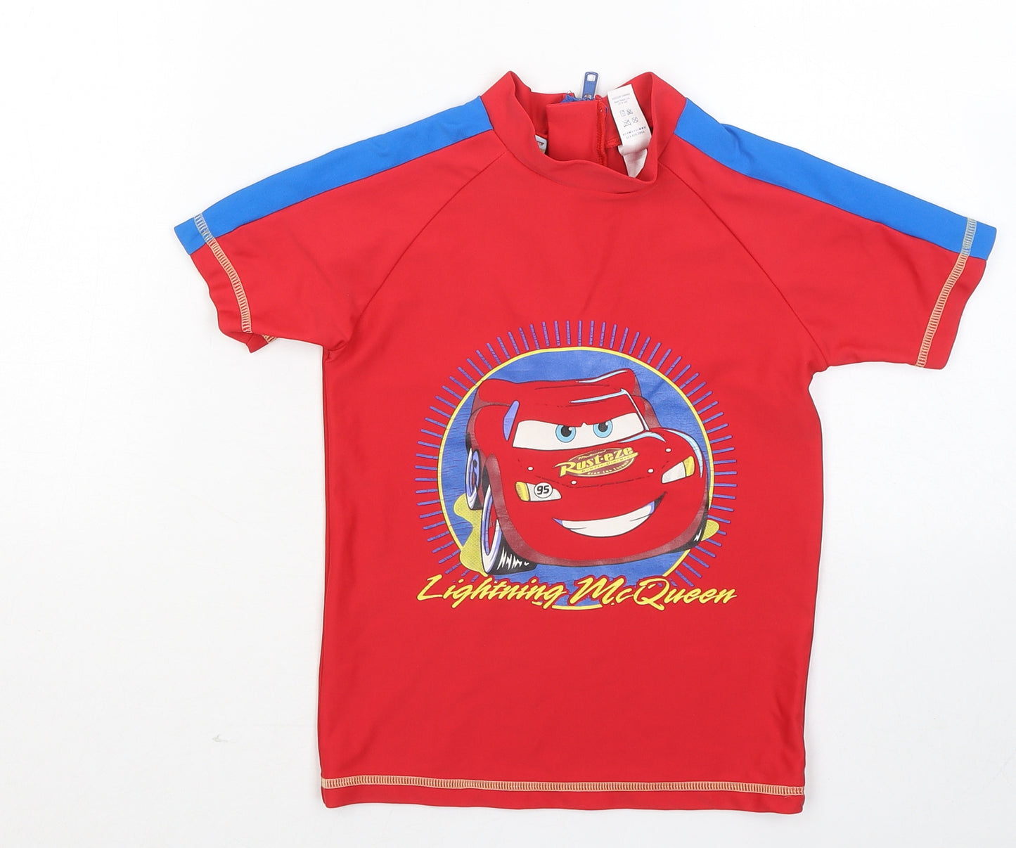 NEXT Boys Red Nylon Basic T-Shirt Size 5-6 Years Mock Neck - Lightening McQueen