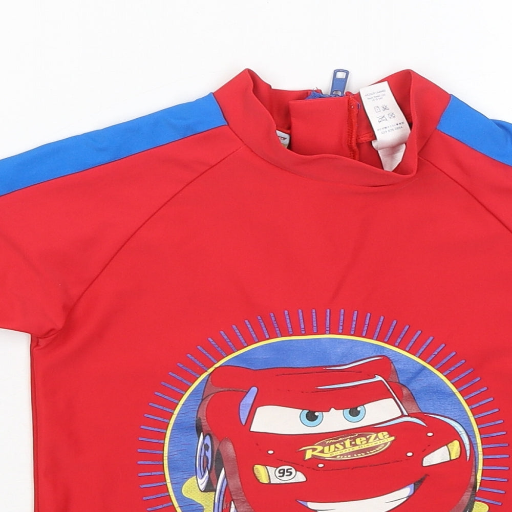 NEXT Boys Red Nylon Basic T-Shirt Size 5-6 Years Mock Neck - Lightening McQueen