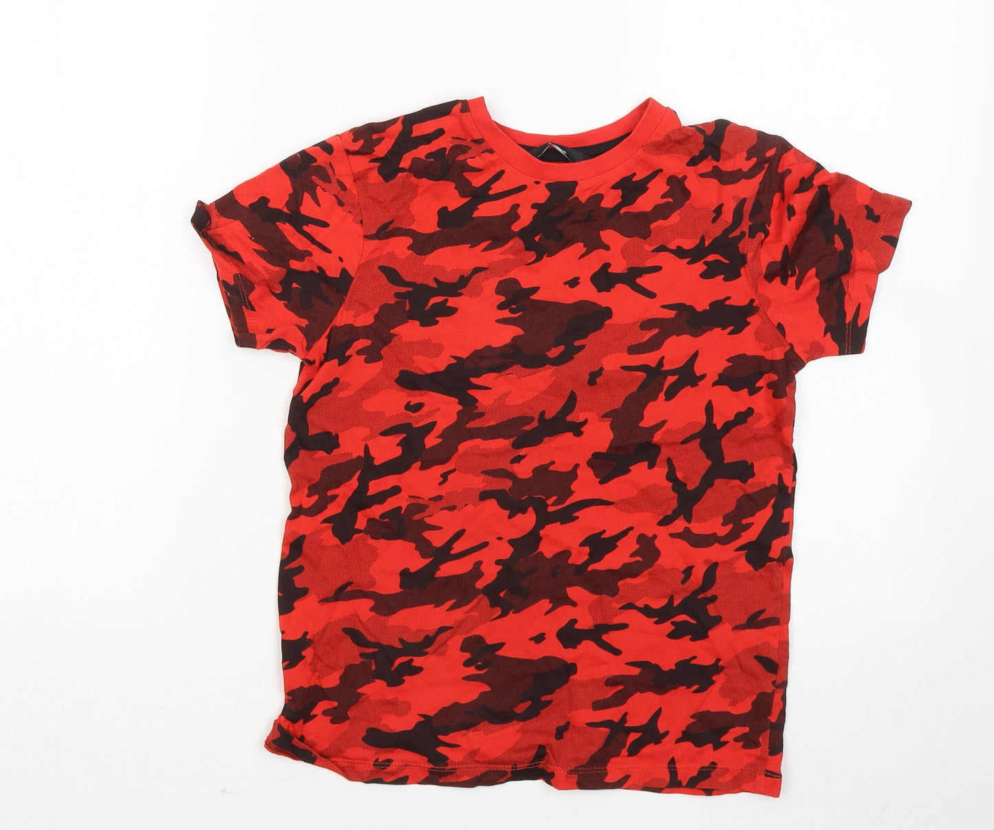 George Boys Red Camouflage Cotton Basic T-Shirt Size 9-10 Years Round Neck