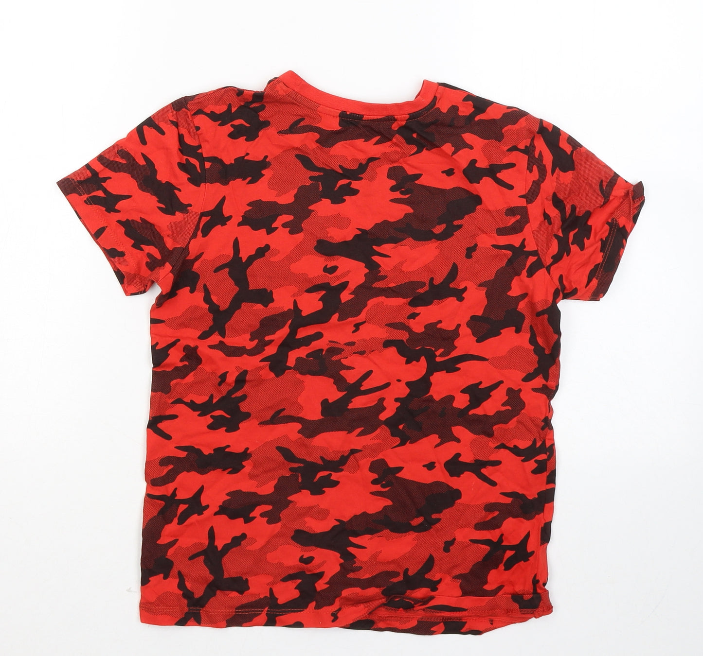 George Boys Red Camouflage Cotton Basic T-Shirt Size 9-10 Years Round Neck