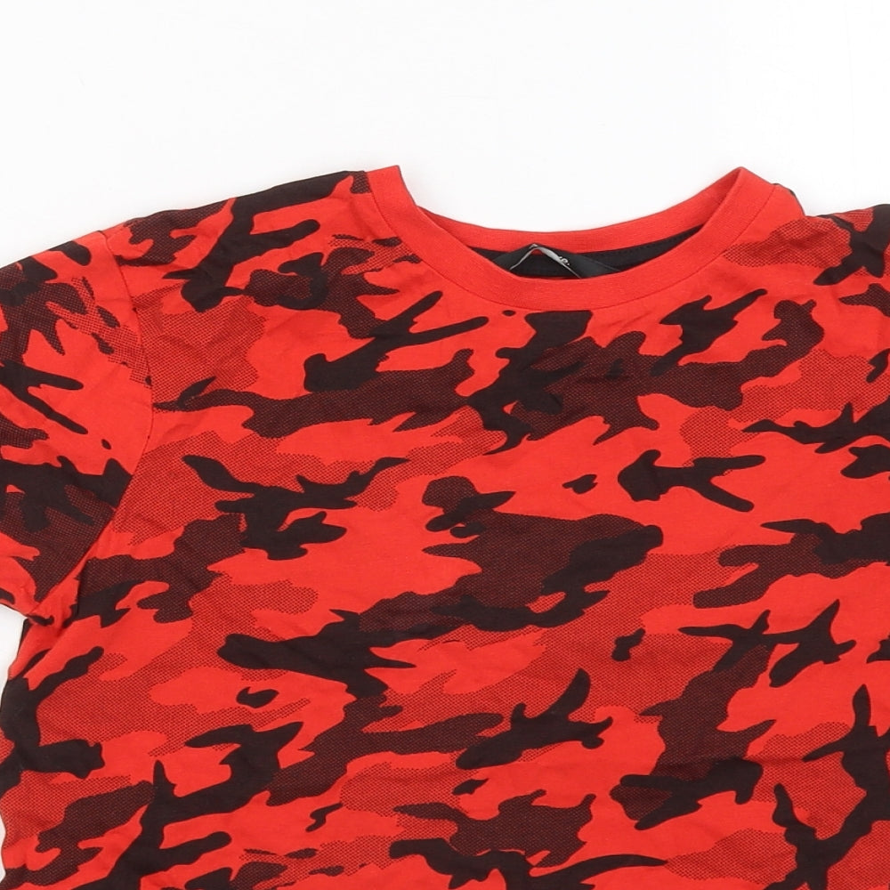 George Boys Red Camouflage Cotton Basic T-Shirt Size 9-10 Years Round Neck