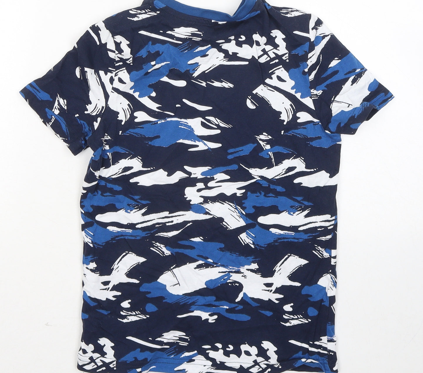 F&F Boys Blue Geometric Cotton Basic T-Shirt Size 7-8 Years Round Neck - Player Ready