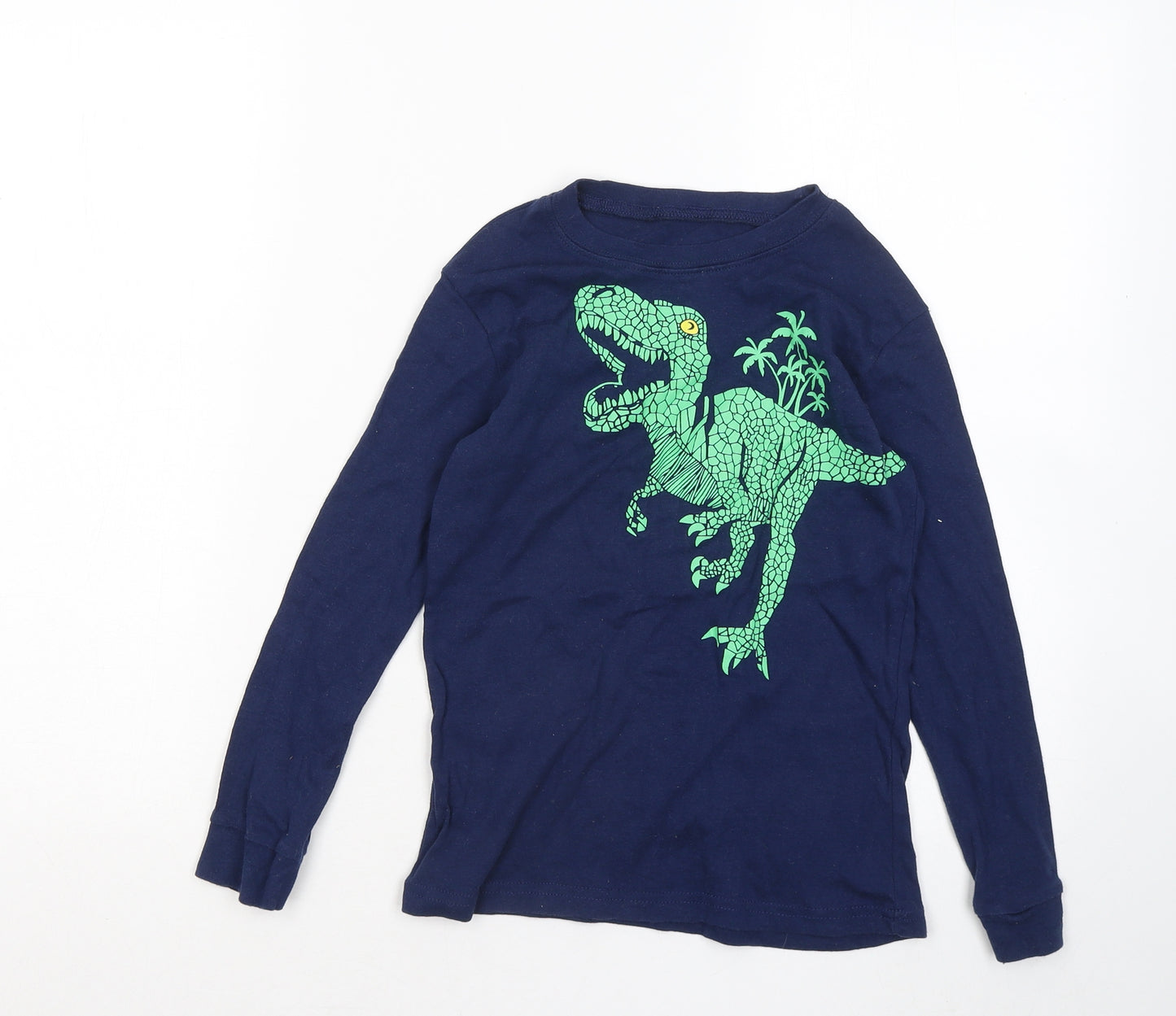 Preworn Boys Blue Cotton Basic T-Shirt Size 8 Years Round Neck - Dinosaur