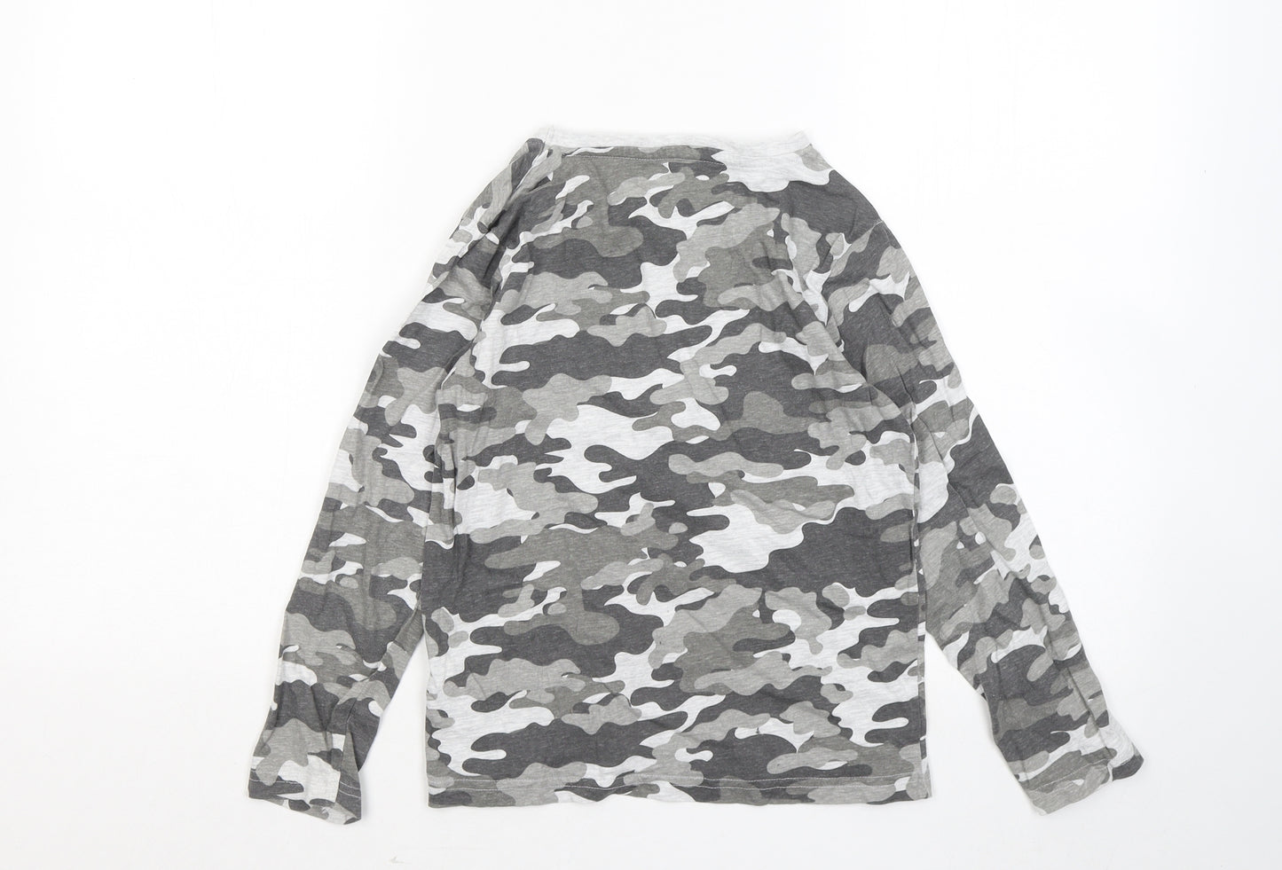 Primark Boys Grey Camouflage Cotton Basic T-Shirt Size 8-9 Years Round Neck