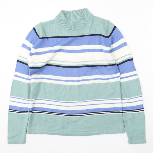 EWM Womens Green Round Neck Striped Acrylic Pullover Jumper Size 10