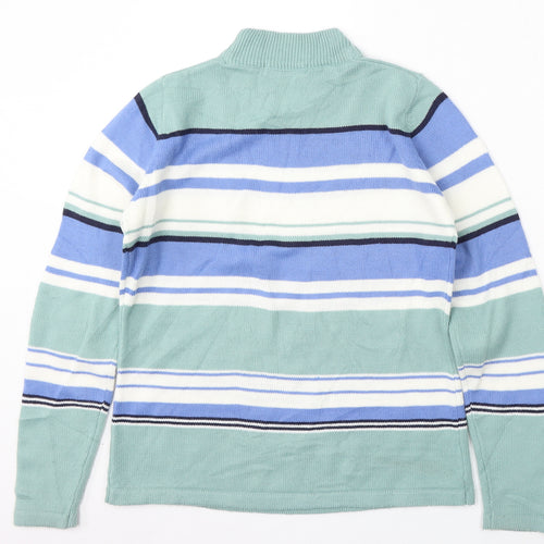EWM Womens Green Round Neck Striped Acrylic Pullover Jumper Size 10