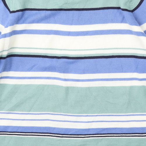 EWM Womens Green Round Neck Striped Acrylic Pullover Jumper Size 10