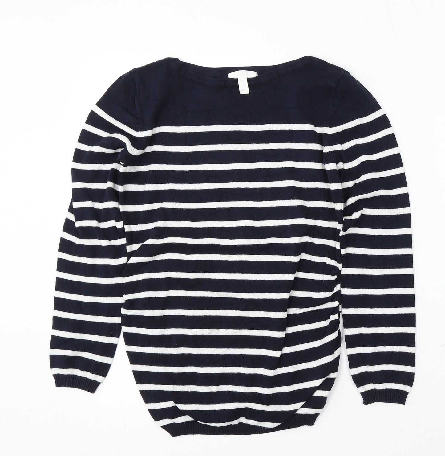 H&M Womens Blue Round Neck Striped Viscose Pullover Jumper Size S