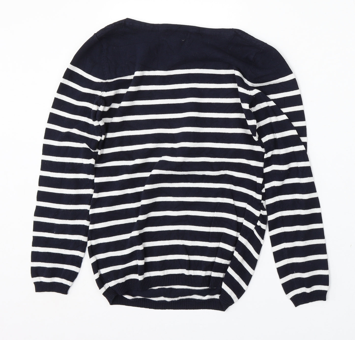H&M Womens Blue Round Neck Striped Viscose Pullover Jumper Size S