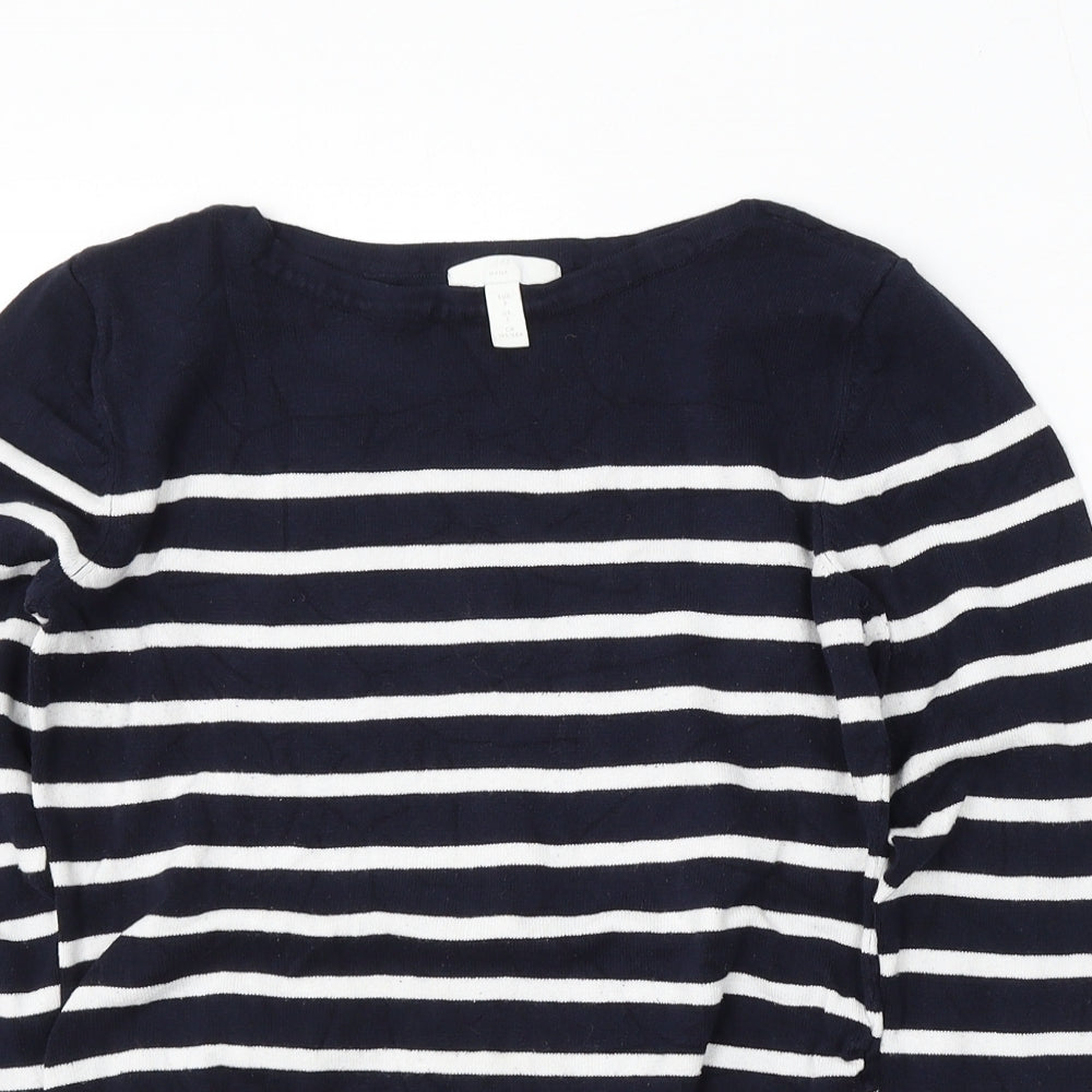 H&M Womens Blue Round Neck Striped Viscose Pullover Jumper Size S
