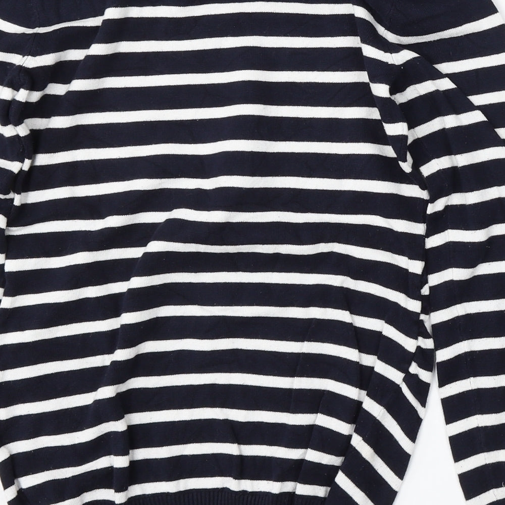 H&M Womens Blue Round Neck Striped Viscose Pullover Jumper Size S