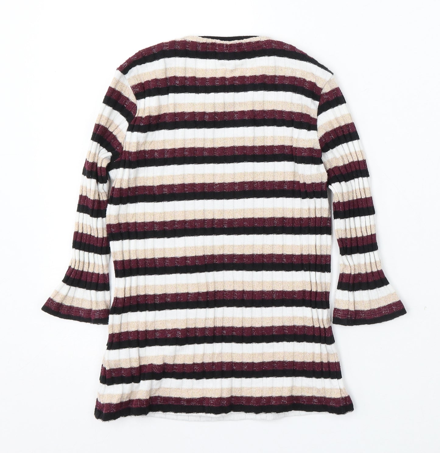 F&F Kids Girls Multicoloured Round Neck Striped Polyester Pullover Jumper Size 10-11 Years