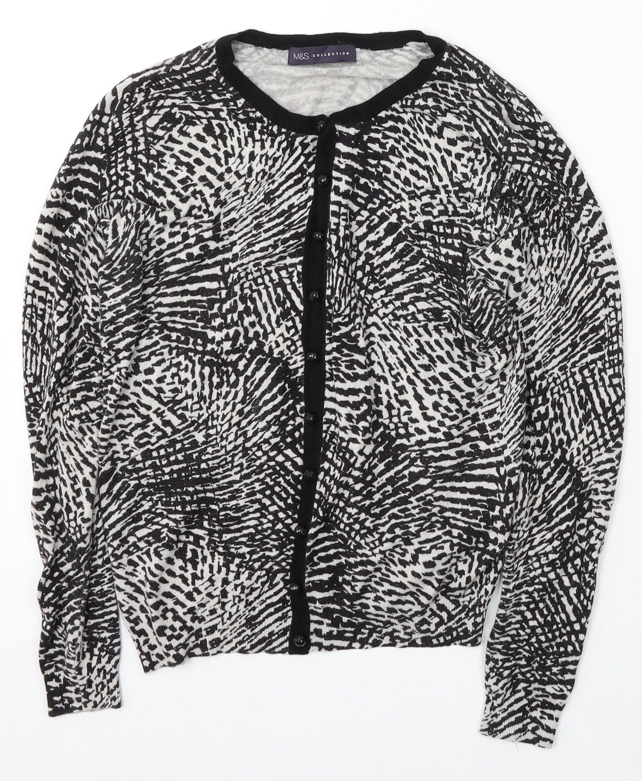 Marks and Spencer Womens Multicoloured Round Neck Geometric Viscose Cardigan Jumper Size 12