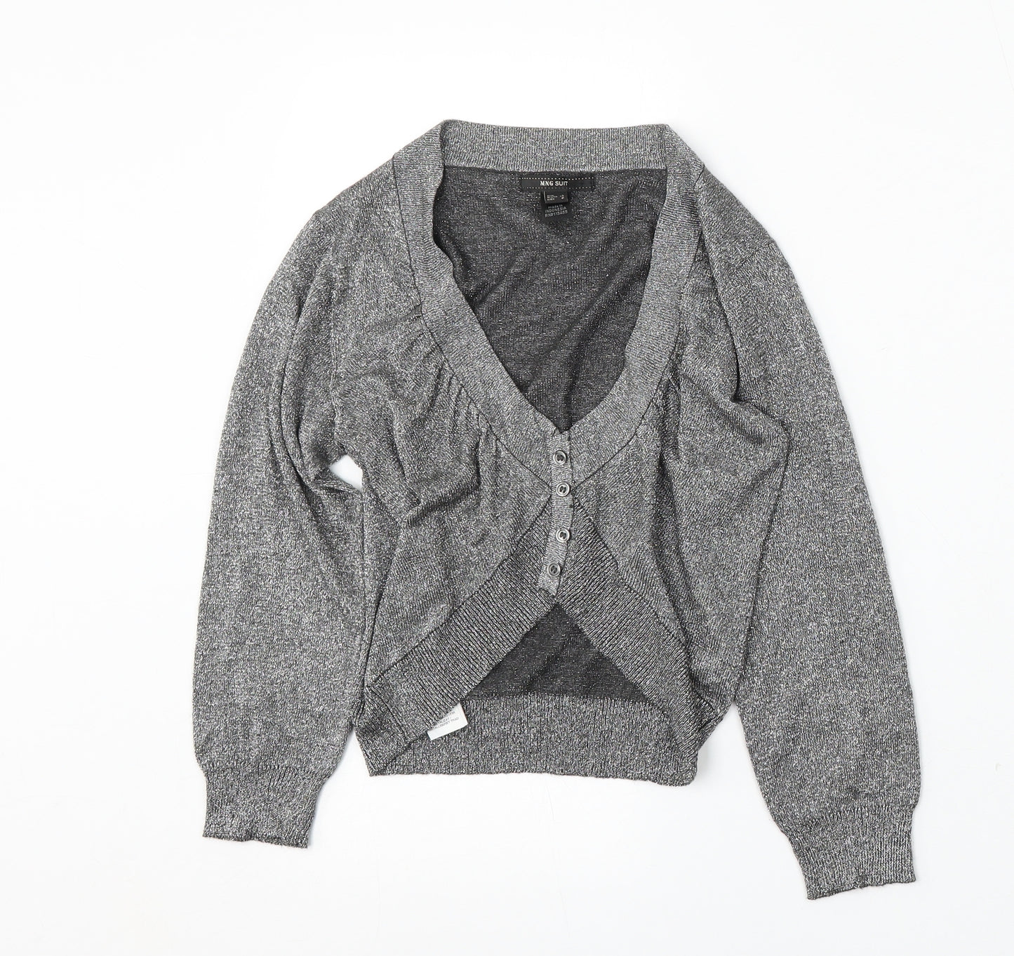 MNG Womens Silver V-Neck Viscose Cardigan Jumper Size S