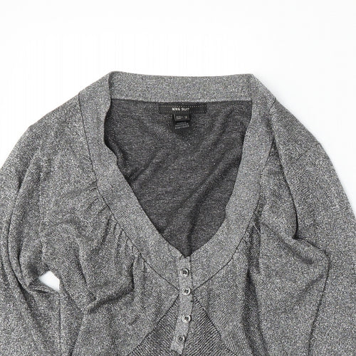 MNG Womens Silver V-Neck Viscose Cardigan Jumper Size S
