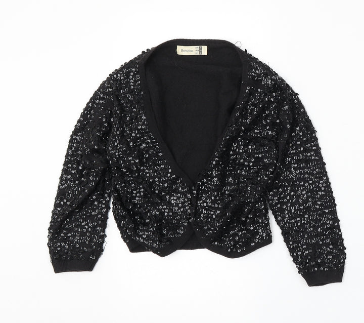 Bershka Womens Black V-Neck Cotton Cardigan Jumper Size M