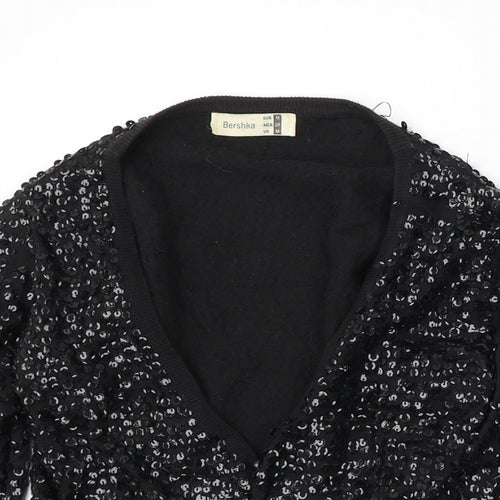 Bershka Womens Black V-Neck Cotton Cardigan Jumper Size M