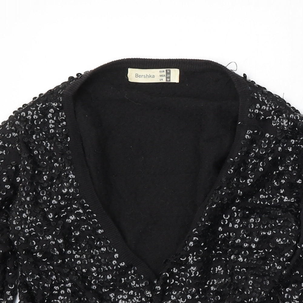 Bershka Womens Black V-Neck Cotton Cardigan Jumper Size M