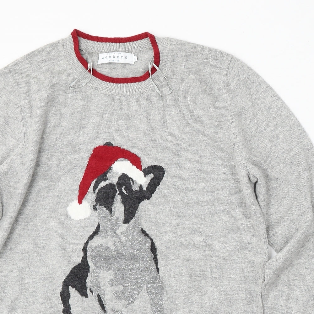 John Lewis Womens Grey Round Neck Nylon Pullover Jumper Size 12 - Christmas