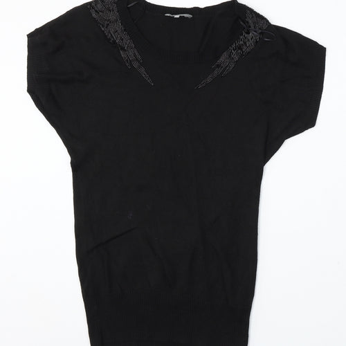 Mia Moda Womens Black Round Neck Viscose Pullover Jumper Size S