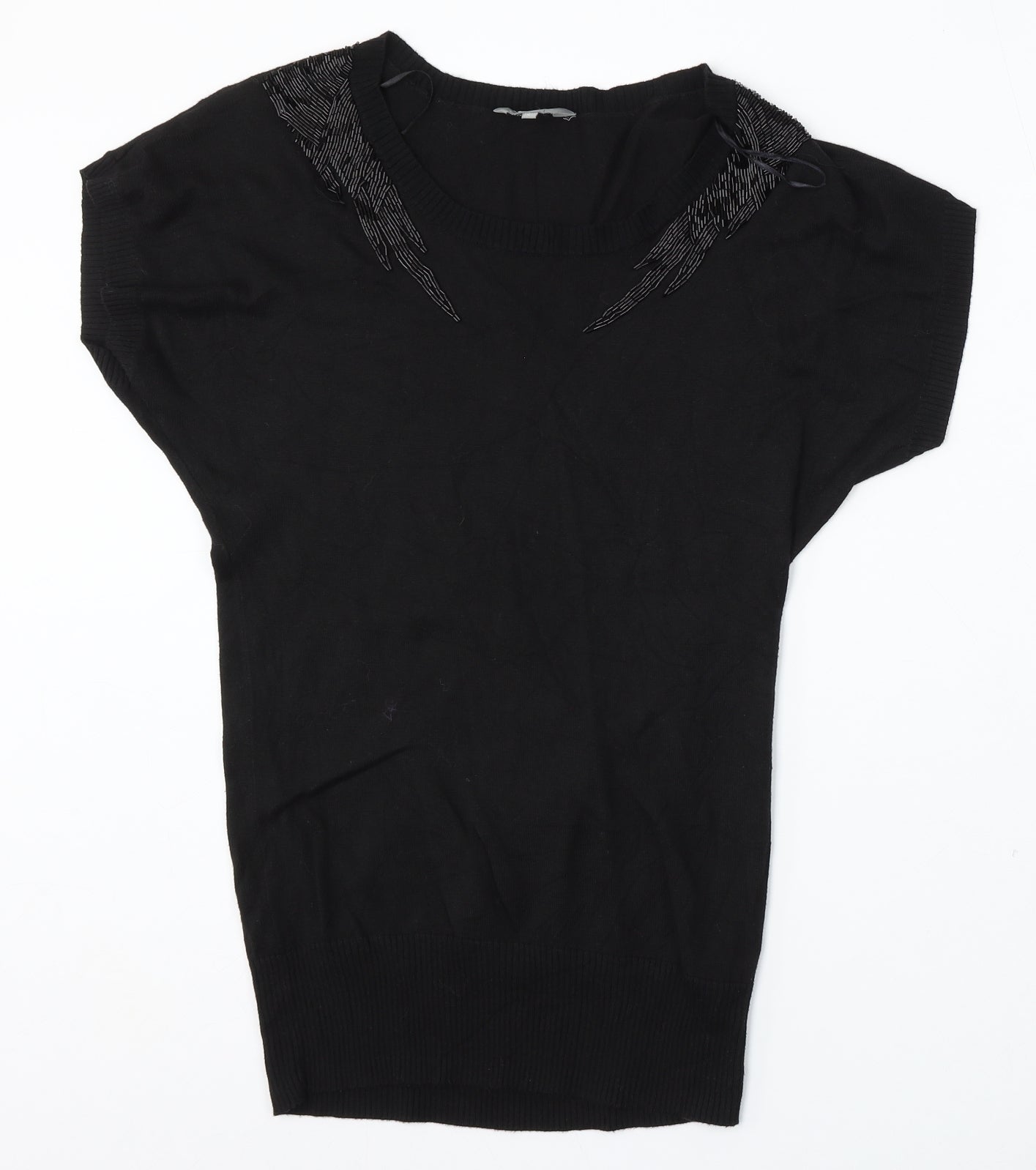 Mia Moda Womens Black Round Neck Viscose Pullover Jumper Size S