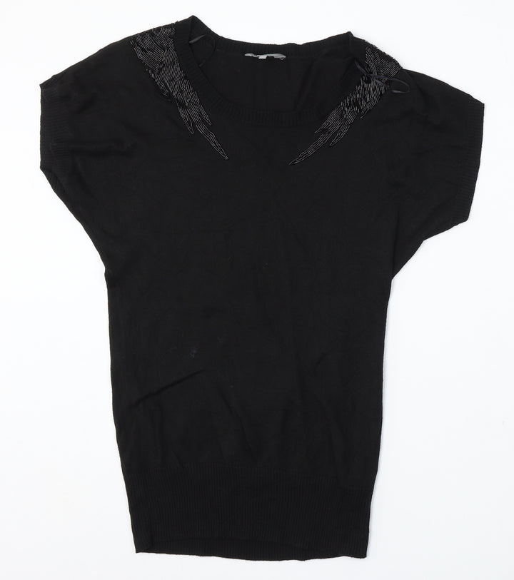 Mia Moda Womens Black Round Neck Viscose Pullover Jumper Size S