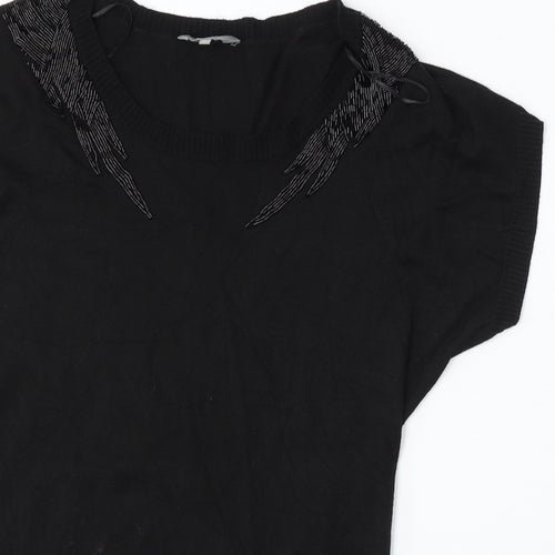Mia Moda Womens Black Round Neck Viscose Pullover Jumper Size S