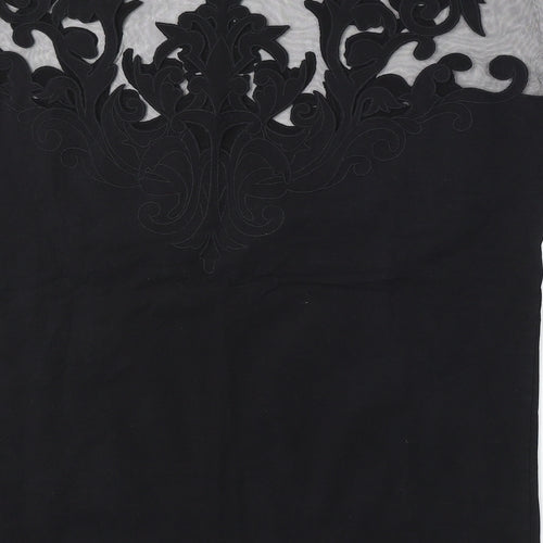 Leo Guy Womens Black Floral Cotton Basic Blouse Size 6 Round Neck