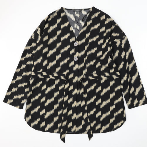 Primark Womens Black V-Neck Geometric Polyester Pullover Jumper Size 16