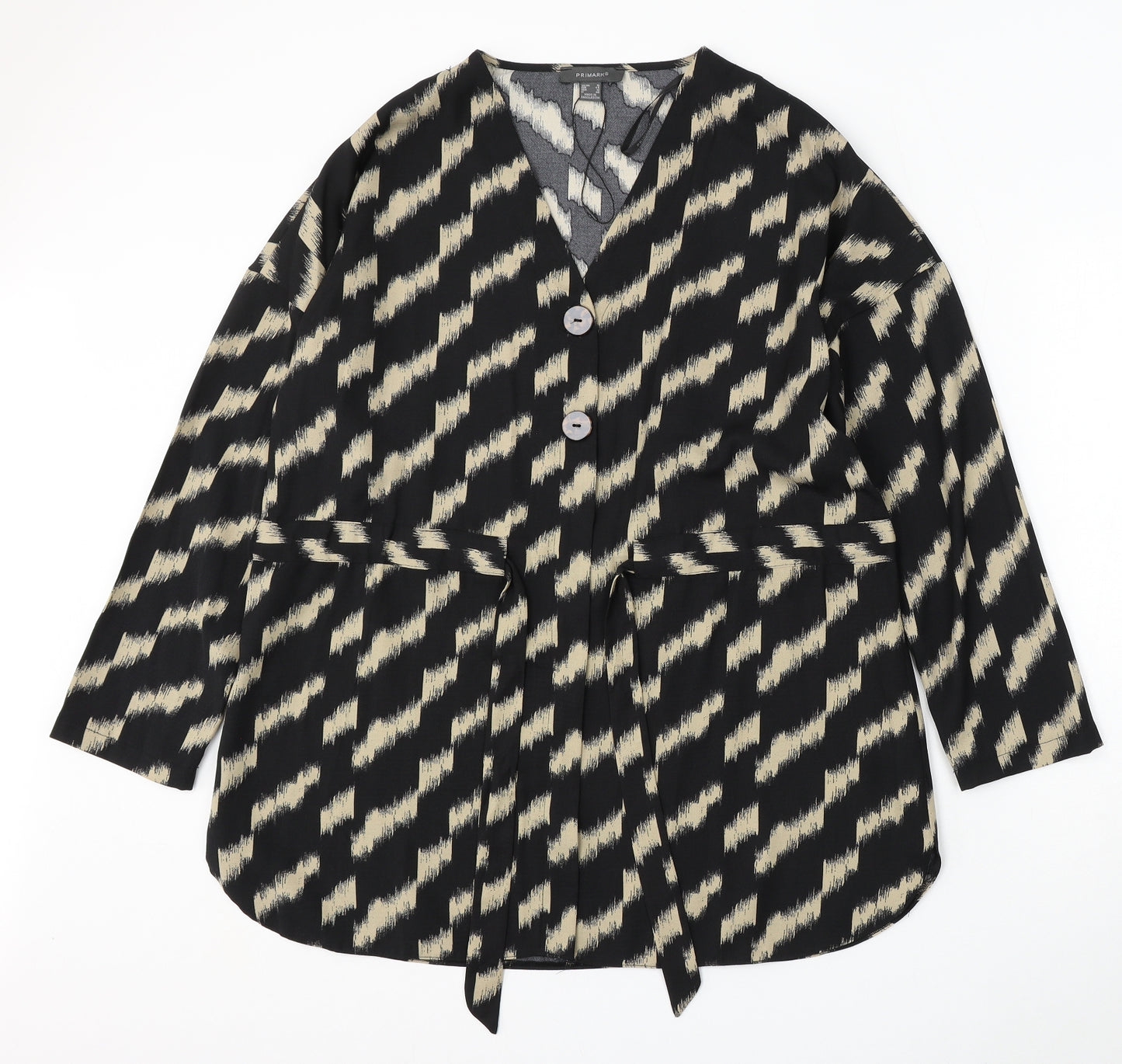 Primark Womens Black V-Neck Geometric Polyester Pullover Jumper Size 16