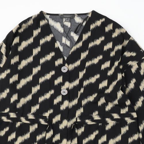 Primark Womens Black V-Neck Geometric Polyester Pullover Jumper Size 16