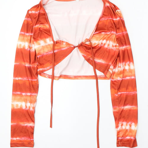 Preworn Womens Orange Geometric Polyester Camisole Blouse Size S V-Neck