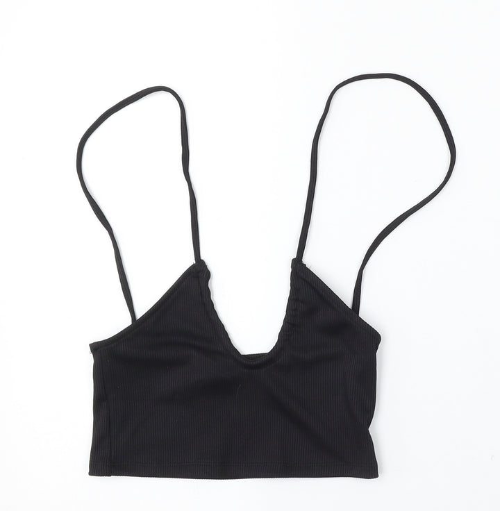 H&M Womens Black Polyester Basic Tank Size S V-Neck