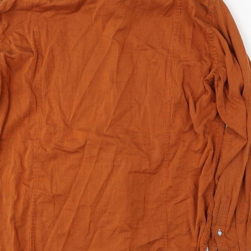Coton Doux Mens Orange Striped Cotton Button-Up Size 17 Collared Button