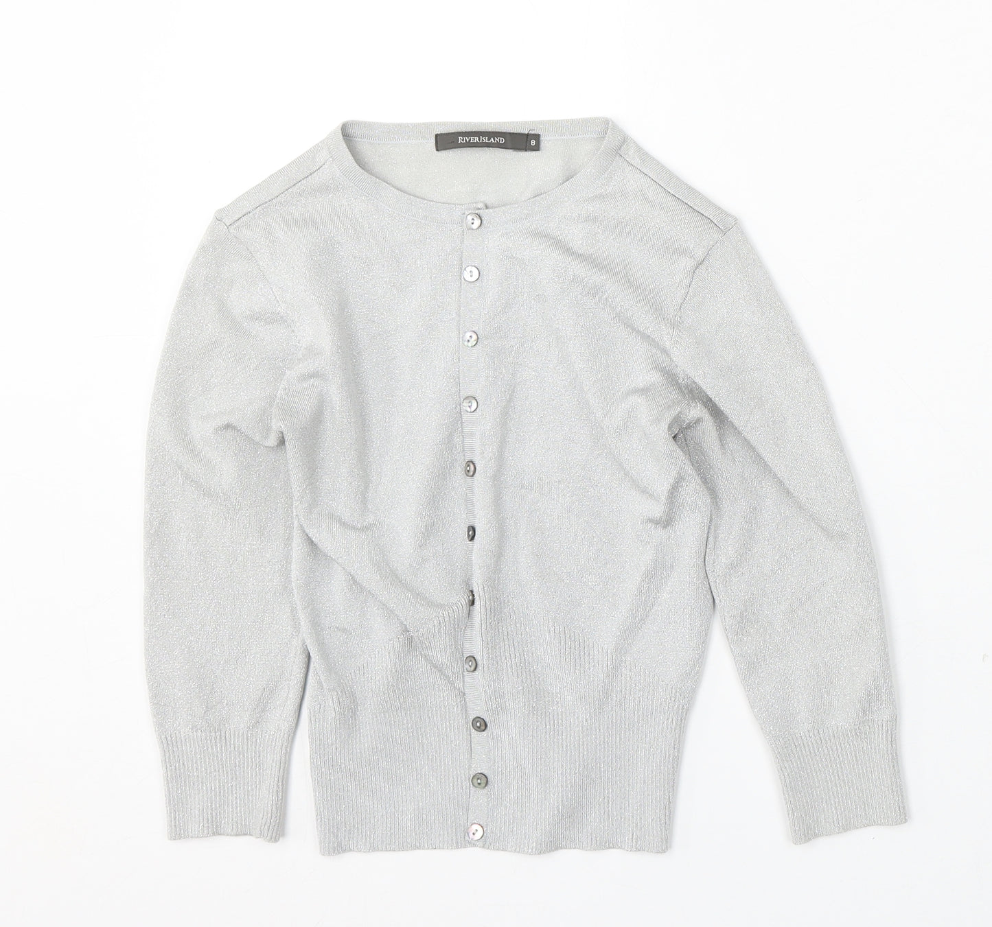 River Island Womens Silver Round Neck Viscose Cardigan Jumper Size 8