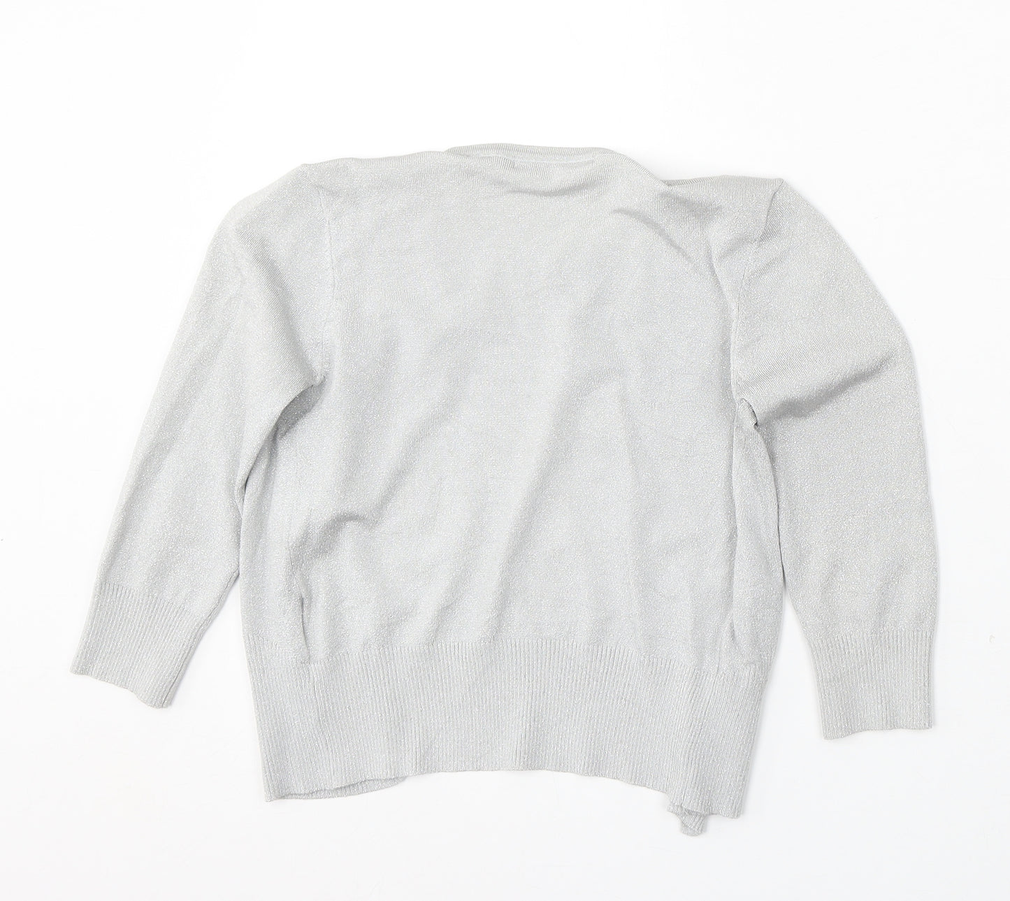 River Island Womens Silver Round Neck Viscose Cardigan Jumper Size 8