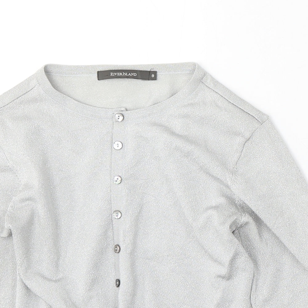 River Island Womens Silver Round Neck Viscose Cardigan Jumper Size 8